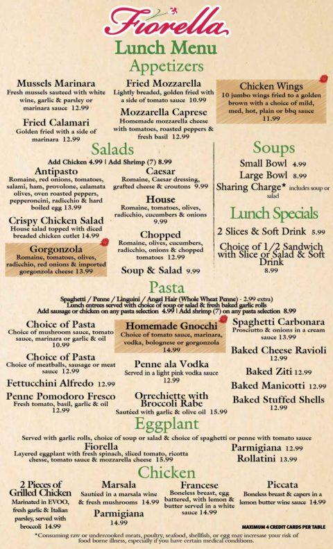 LUNCH MENU - Fiorella Italian Restaurant
