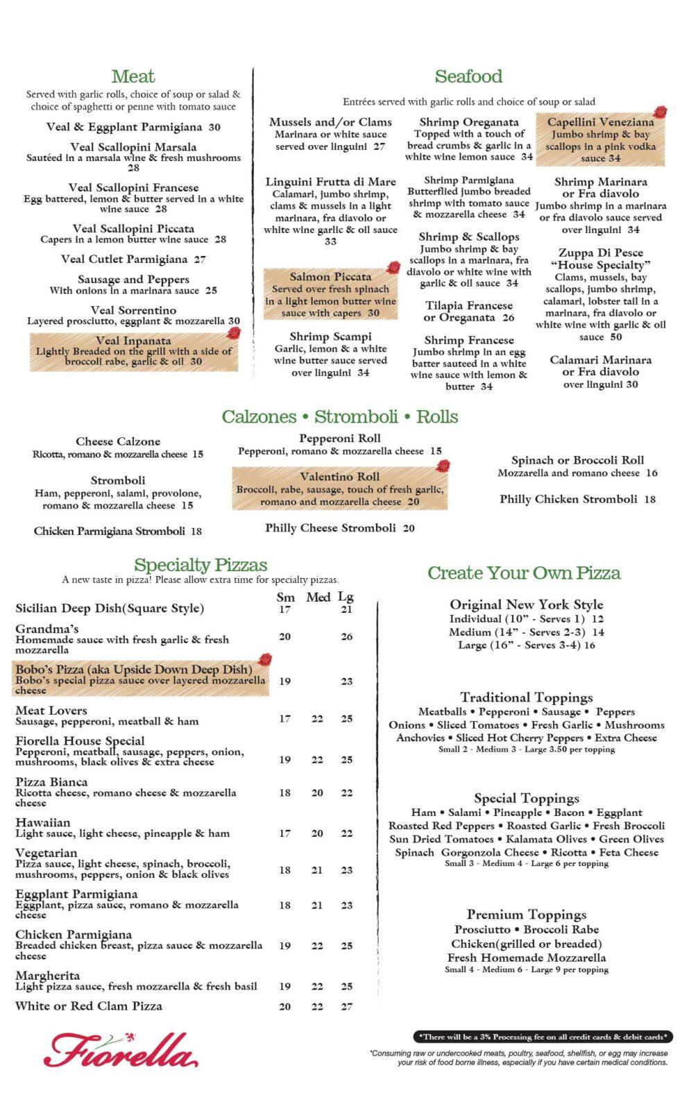 DINNER MENU Fiorella Italian Restaurant